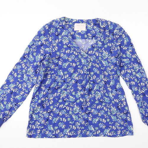 Part Two Womens Blue Floral Viscose Basic Blouse Size 4 V-Neck