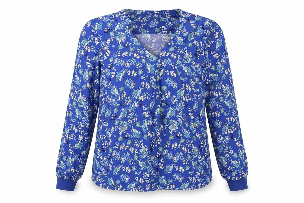 Part Two Womens Blue Floral Viscose Basic Blouse Size 4 V-Neck