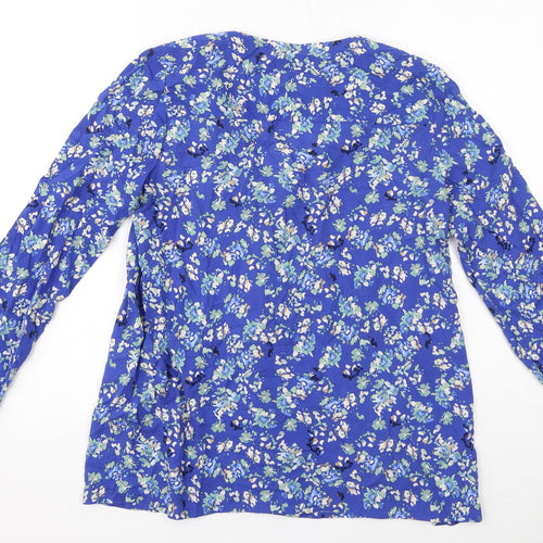 Part Two Womens Blue Floral Viscose Basic Blouse Size 4 V-Neck