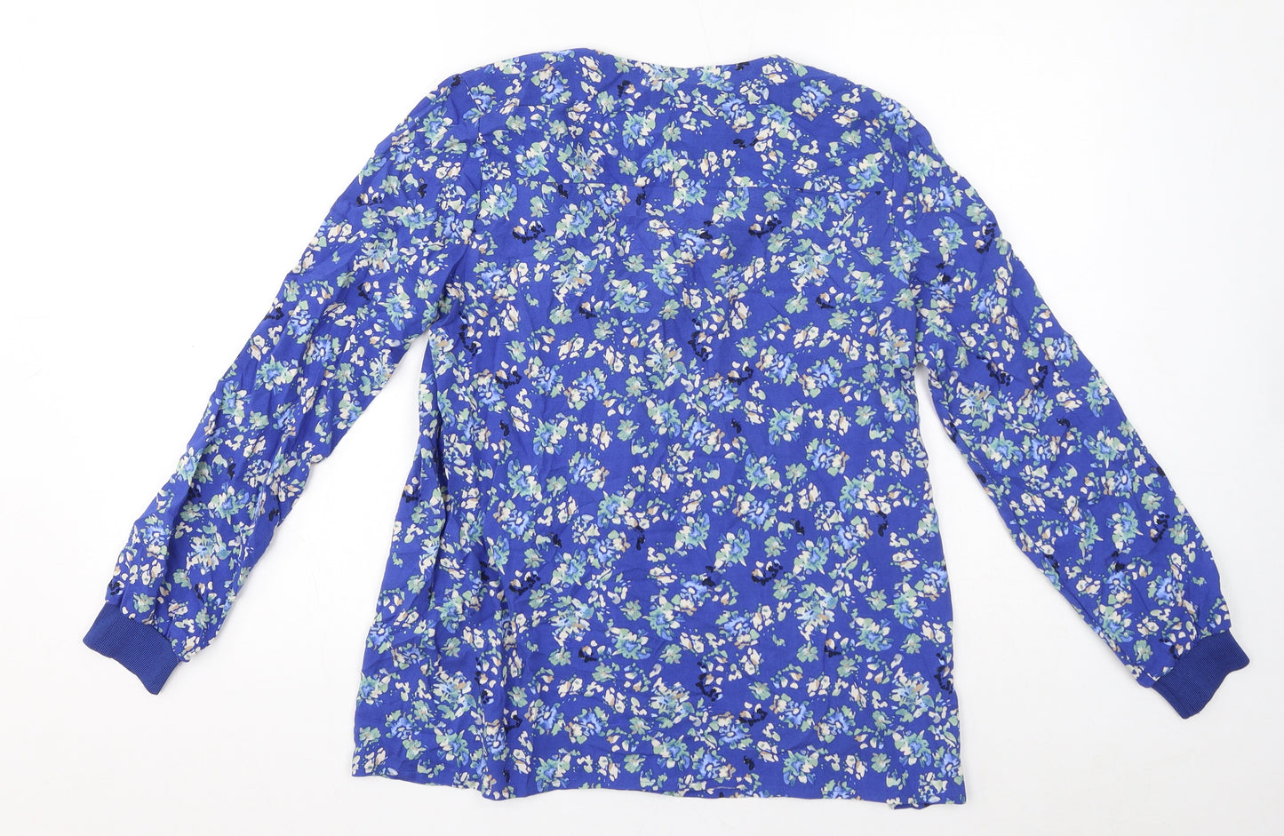 Part Two Womens Blue Floral Viscose Basic Blouse Size 4 V-Neck