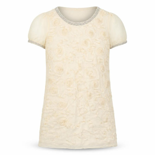 Jovanna London Womens Beige Silk Mini Size 10 Scoop Neck Pullover - Beaded Neckline