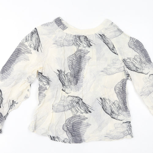 Topshop Womens Grey Geometric Viscose Basic Blouse Size 14 Round Neck - Backless Feathers
