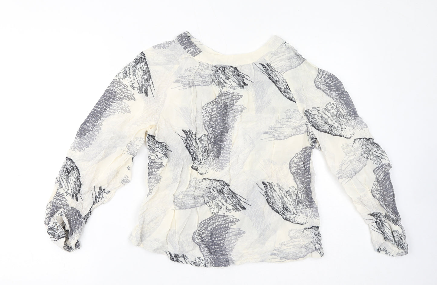 Topshop Womens Grey Geometric Viscose Basic Blouse Size 14 Round Neck - Backless Feathers