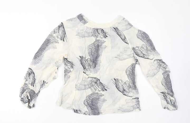 Topshop Womens Grey Geometric Viscose Basic Blouse Size 14 Round Neck - Backless Feathers