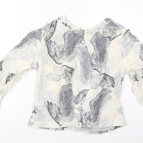 Topshop Womens Grey Geometric Viscose Basic Blouse Size 14 Round Neck - Backless Feathers