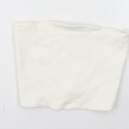 Zara Womens White Cotton Cropped T-Shirt Size L Off the Shoulder