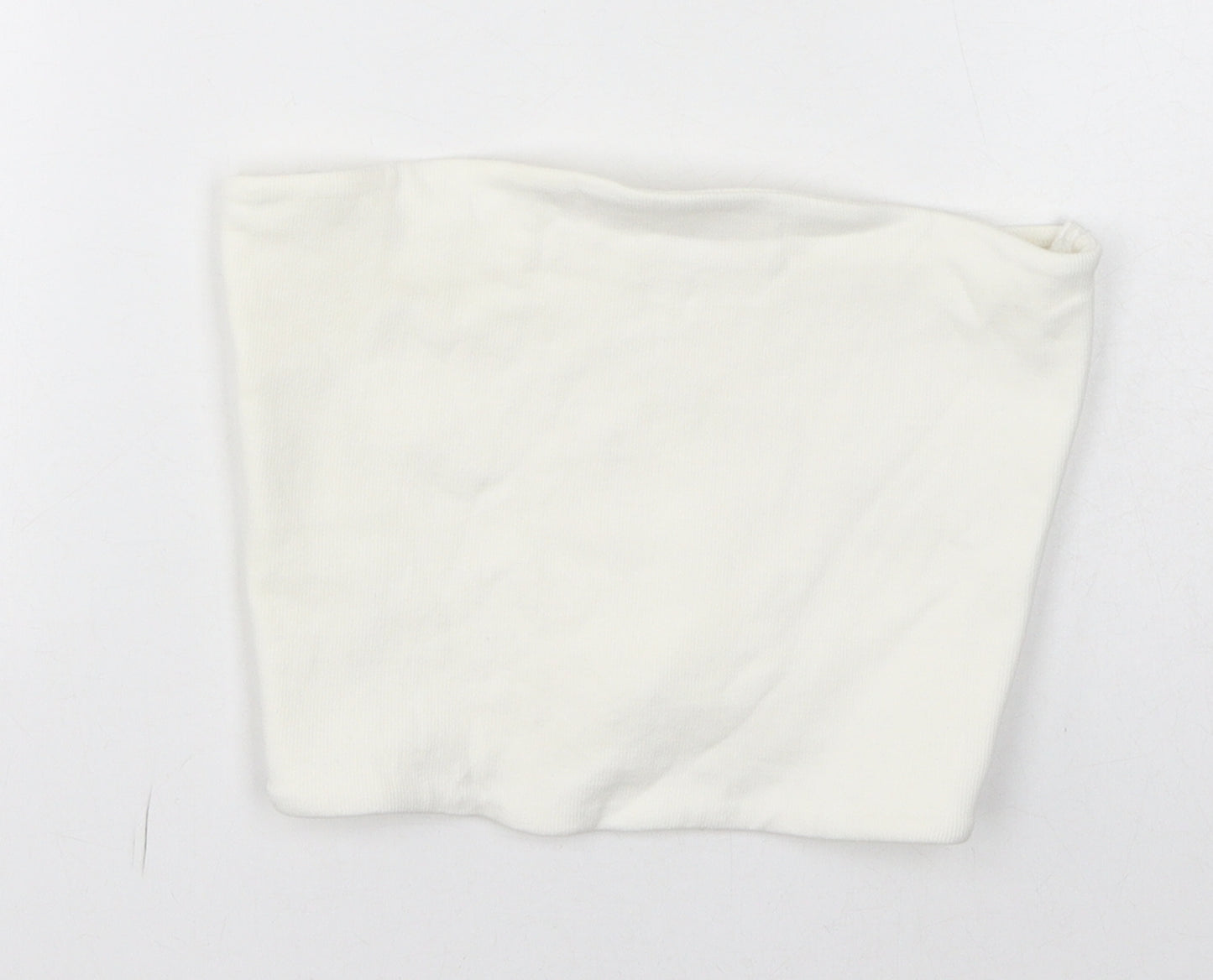 Zara Womens White Cotton Cropped T-Shirt Size L Off the Shoulder