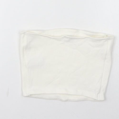 Zara Womens White Cotton Cropped T-Shirt Size L Off the Shoulder