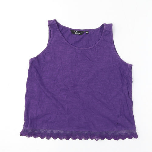 New Look Girls Purple Cotton Basic Tank Size 12-13 Years Round Neck Pullover - Lace Trim