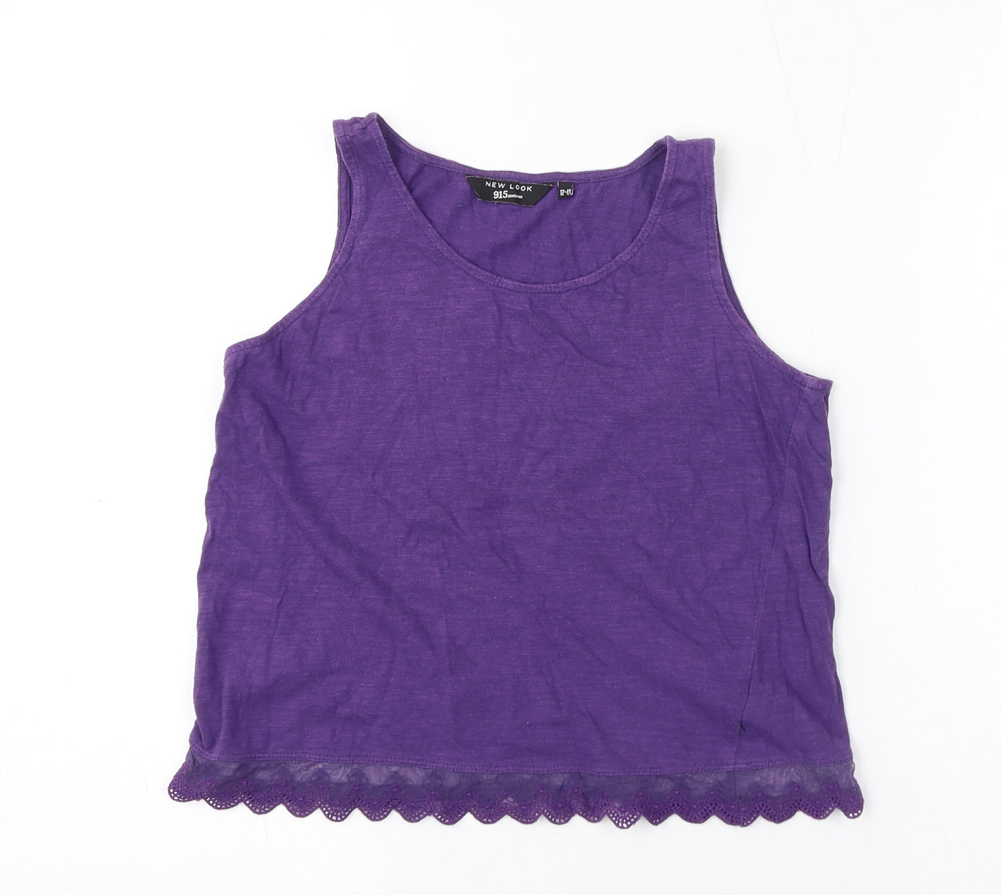 New Look Girls Purple Cotton Basic Tank Size 12-13 Years Round Neck Pullover - Lace Trim