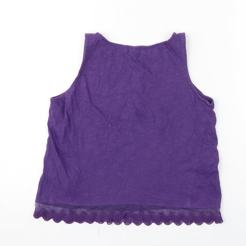 New Look Girls Purple Cotton Basic Tank Size 12-13 Years Round Neck Pullover - Lace Trim