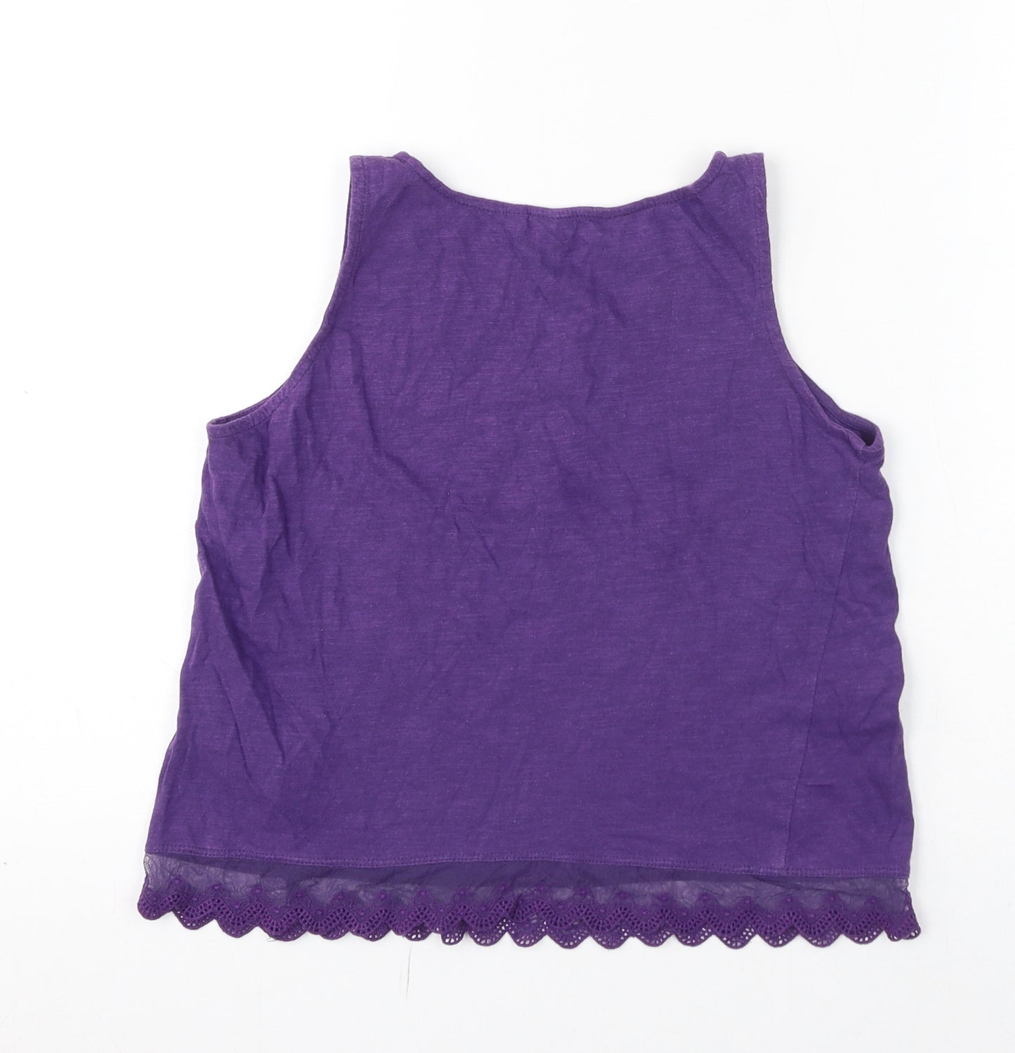 New Look Girls Purple Cotton Basic Tank Size 12-13 Years Round Neck Pullover - Lace Trim