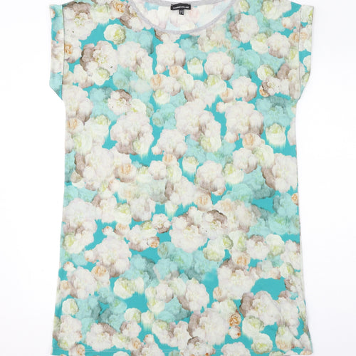 Warehouse Womens Blue Floral Polyester T-Shirt Dress Size 14 Round Neck Pullover