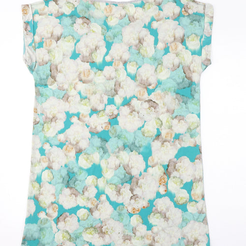 Warehouse Womens Blue Floral Polyester T-Shirt Dress Size 14 Round Neck Pullover