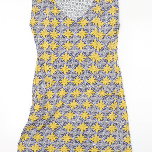 White Stuff Womens Blue Geometric 100% Cotton Tank Dress Size 10 V-Neck Pullover - Tunic