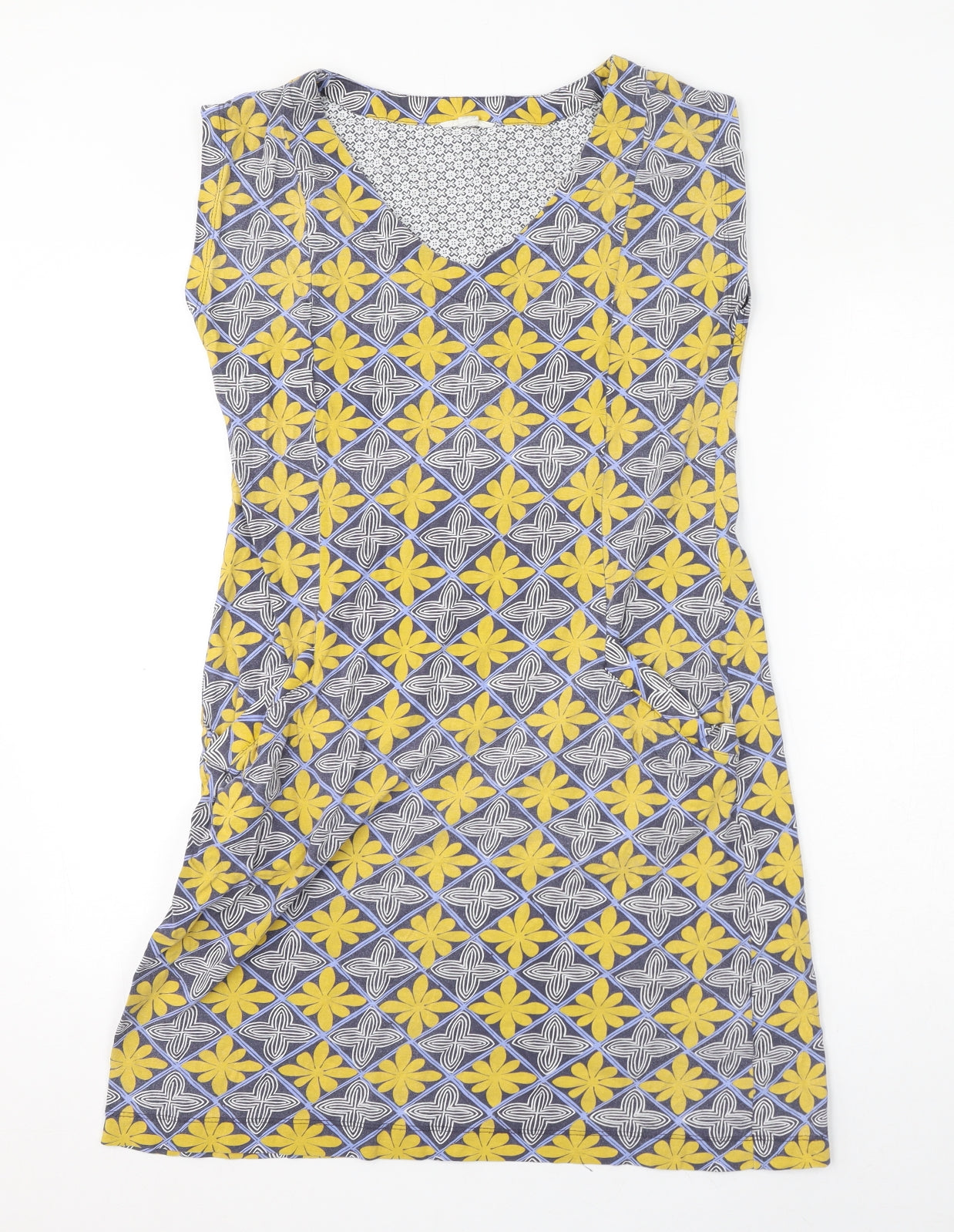 White Stuff Womens Blue Geometric 100% Cotton Tank Dress Size 10 V-Neck Pullover - Tunic