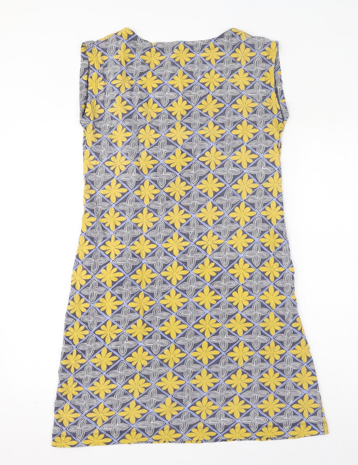 White Stuff Womens Blue Geometric 100% Cotton Tank Dress Size 10 V-Neck Pullover - Tunic