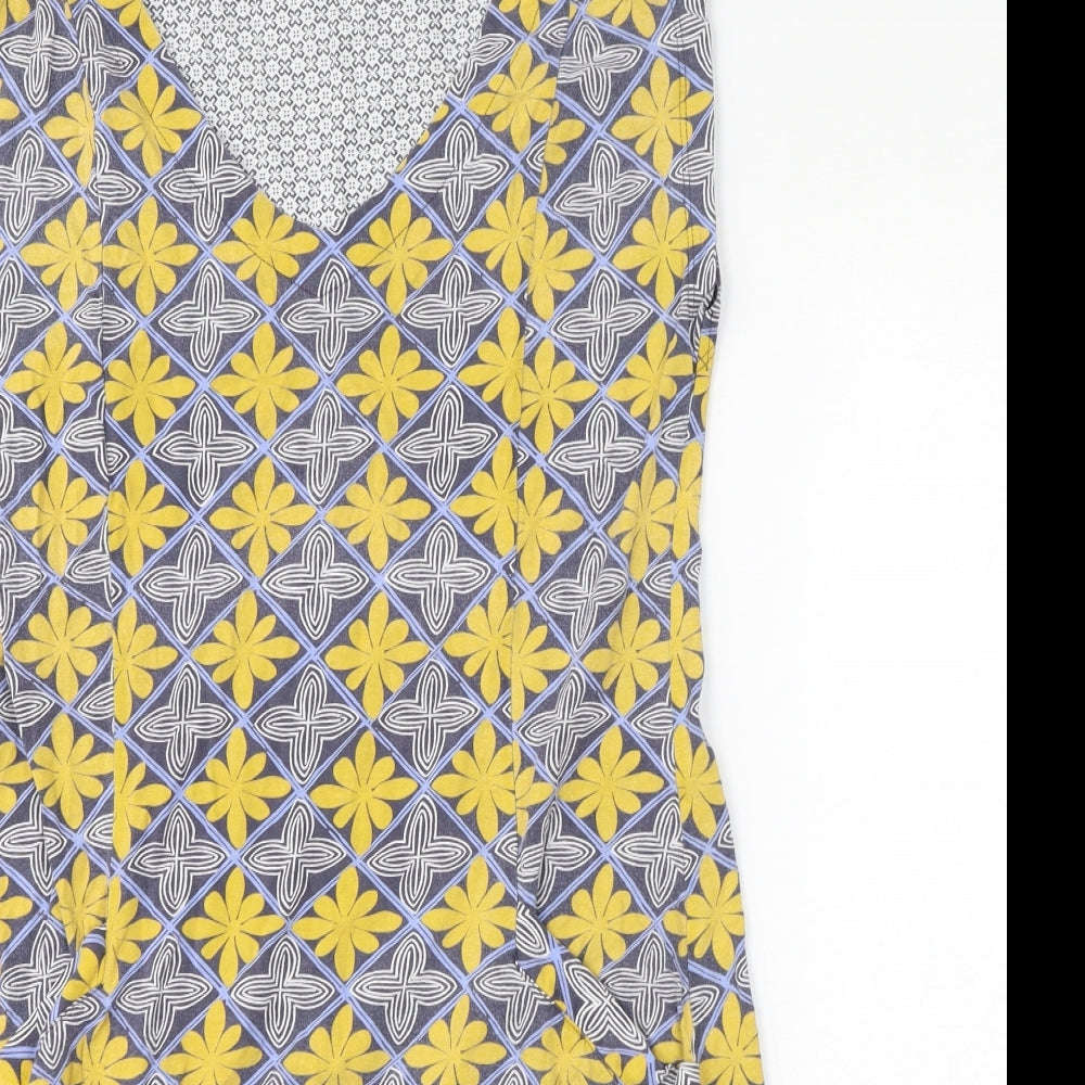 White Stuff Womens Blue Geometric 100% Cotton Tank Dress Size 10 V-Neck Pullover - Tunic