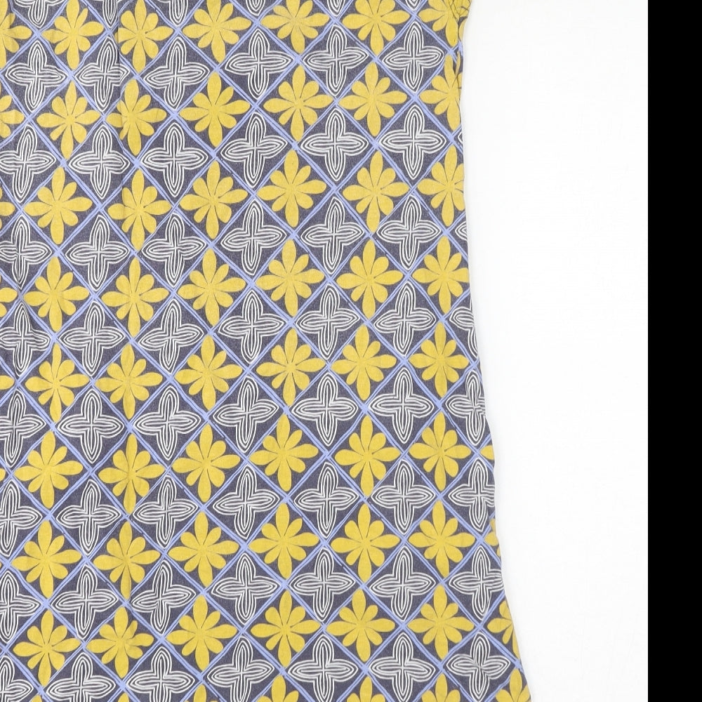 White Stuff Womens Blue Geometric 100% Cotton Tank Dress Size 10 V-Neck Pullover - Tunic