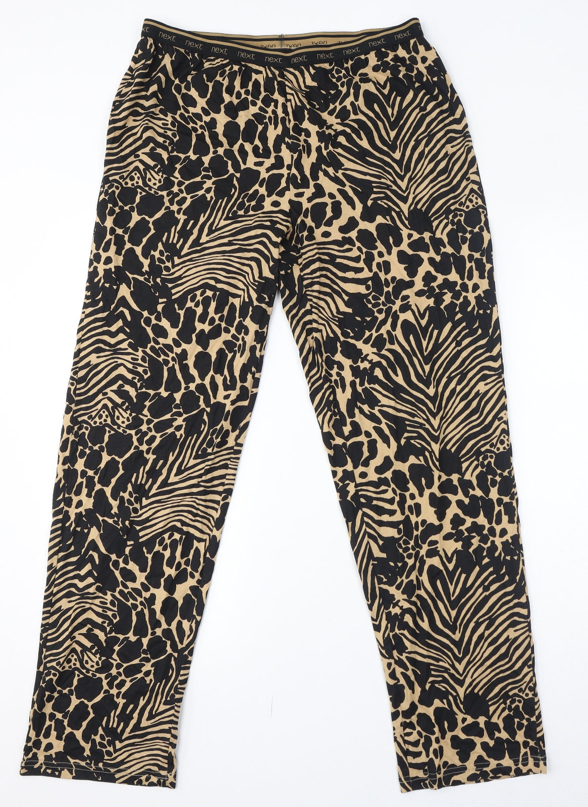 NEXT Womens Beige Animal Print Cotton Trousers Size 12 L32 in Regular - Size 12-14
