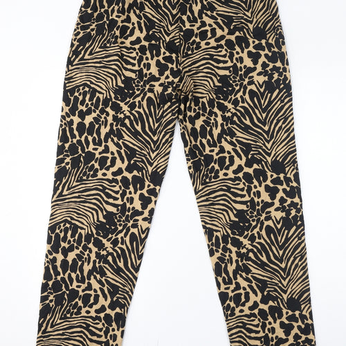 NEXT Womens Beige Animal Print Cotton Trousers Size 12 L32 in Regular - Size 12-14