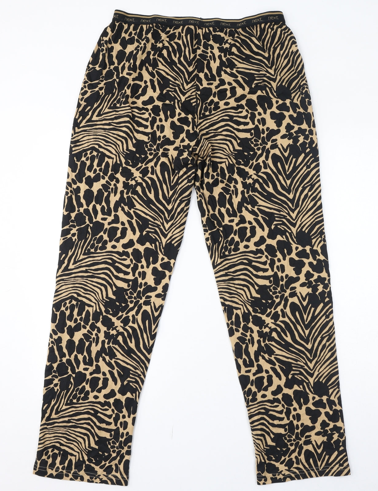 NEXT Womens Beige Animal Print Cotton Trousers Size 12 L32 in Regular - Size 12-14