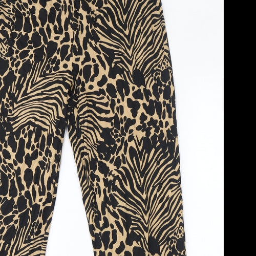 NEXT Womens Beige Animal Print Cotton Trousers Size 12 L32 in Regular - Size 12-14