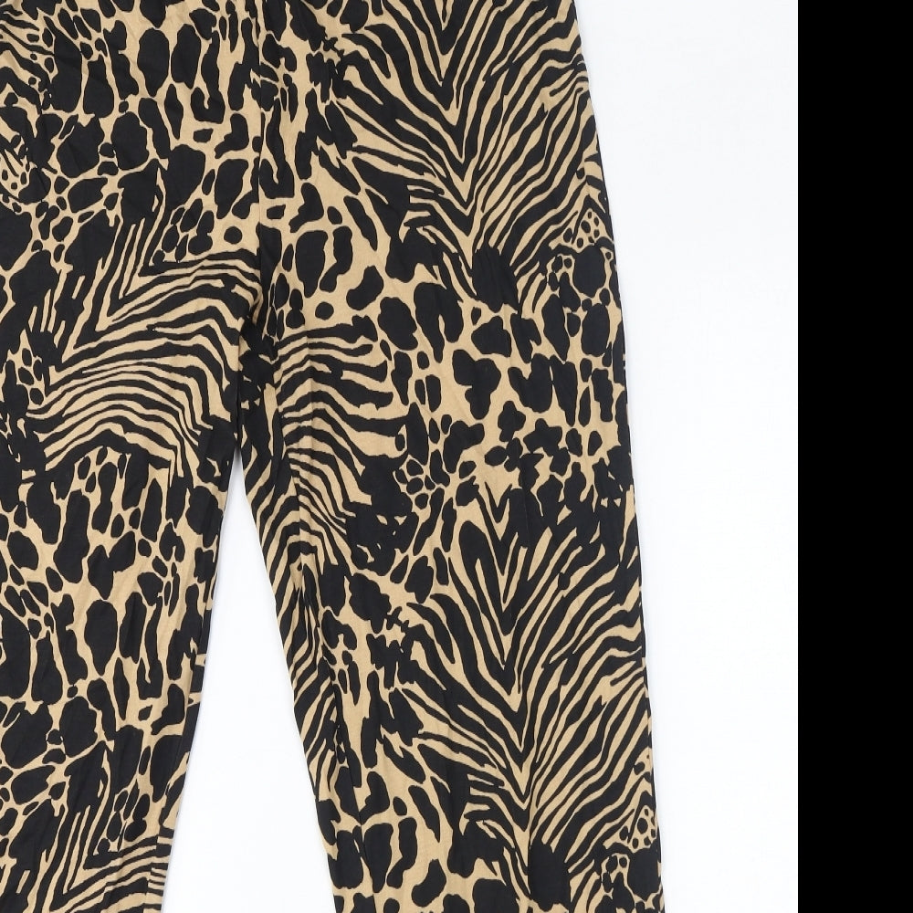 NEXT Womens Beige Animal Print Cotton Trousers Size 12 L32 in Regular - Size 12-14