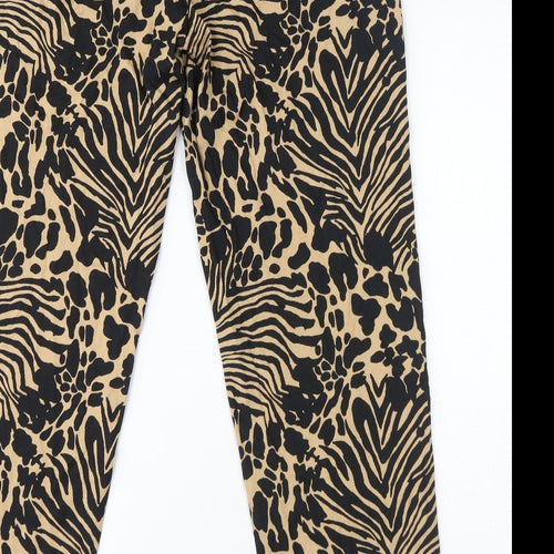 NEXT Womens Beige Animal Print Cotton Trousers Size 12 L32 in Regular - Size 12-14