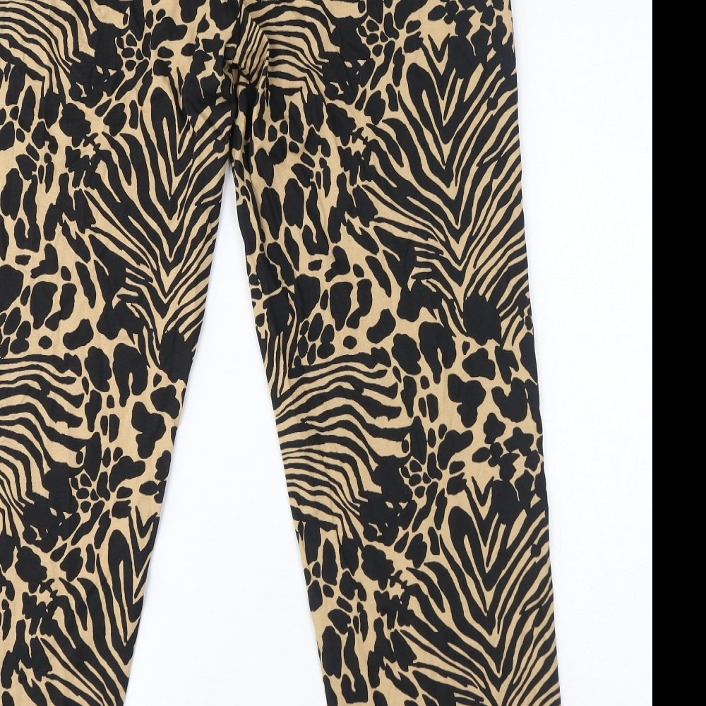 NEXT Womens Beige Animal Print Cotton Trousers Size 12 L32 in Regular - Size 12-14