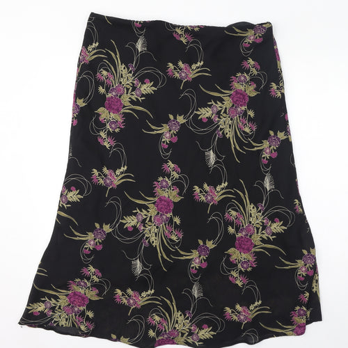 Bonmarché Womens Black Floral Polyester Flare Skirt Size 18