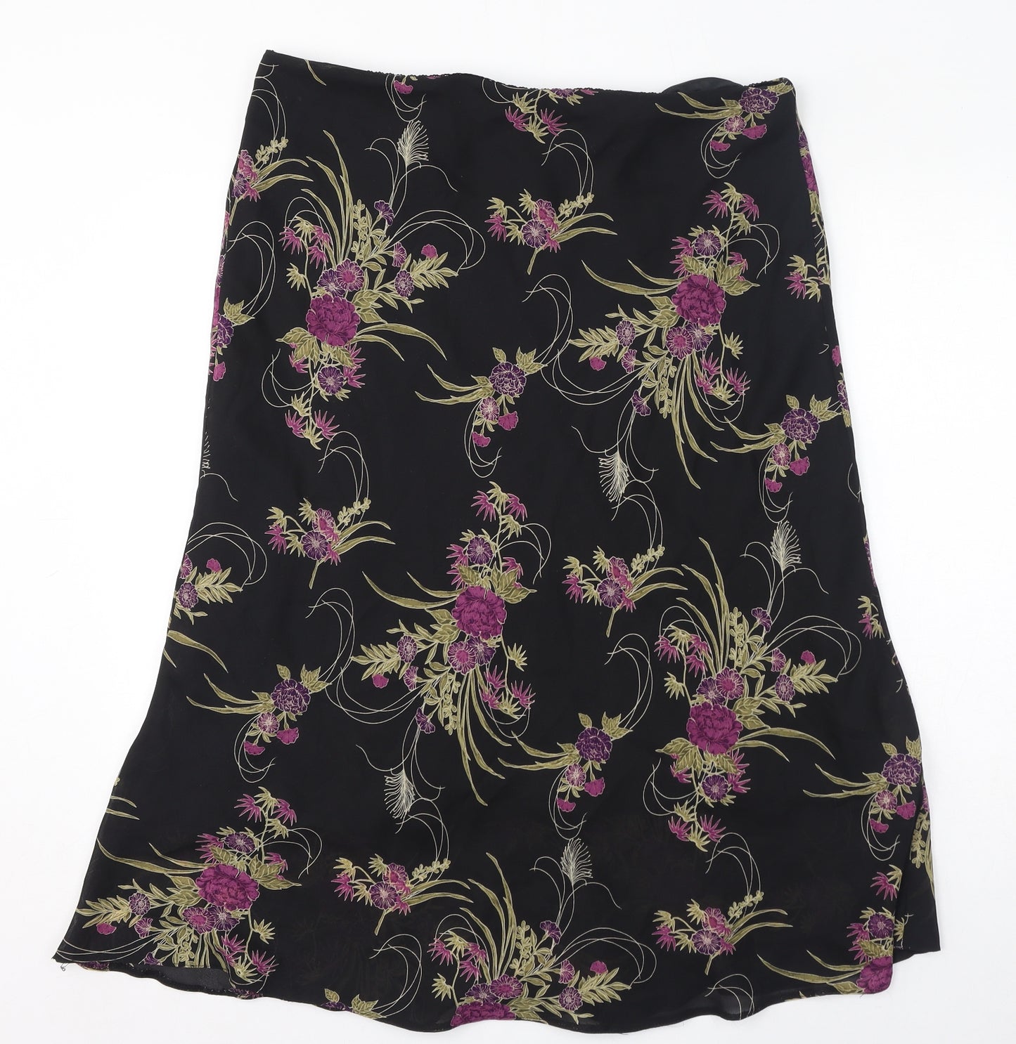 Bonmarché Womens Black Floral Polyester Flare Skirt Size 18