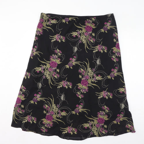Bonmarché Womens Black Floral Polyester Flare Skirt Size 18