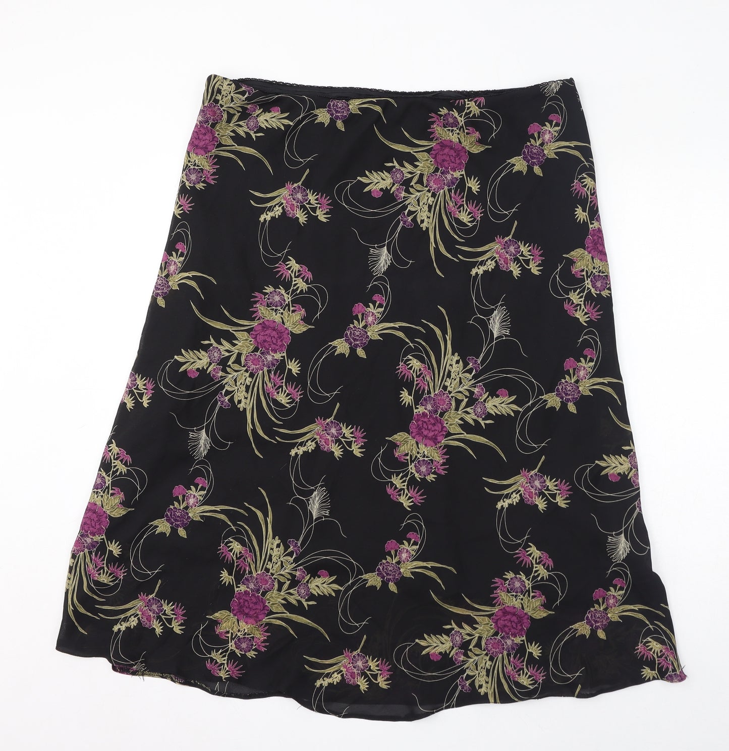 Bonmarché Womens Black Floral Polyester Flare Skirt Size 18