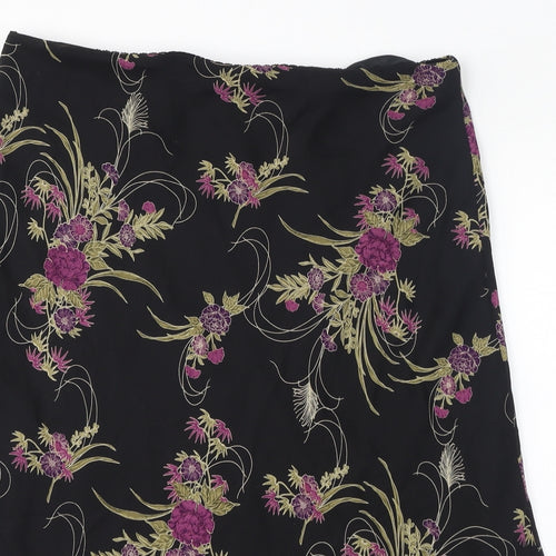 Bonmarché Womens Black Floral Polyester Flare Skirt Size 18
