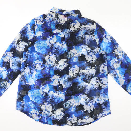 Together Womens Blue Geometric Polyester Basic Button-Up Size 12 Collared - Lace Detail Abstract