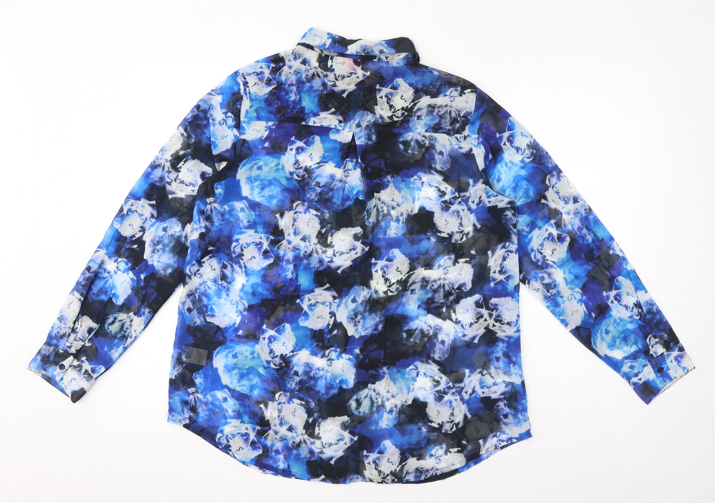 Together Womens Blue Geometric Polyester Basic Button-Up Size 12 Collared - Lace Detail Abstract