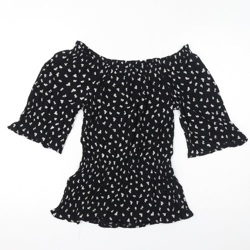 Marks and Spencer Womens Black Geometric Viscose Basic T-Shirt Size 8 Off the Shoulder