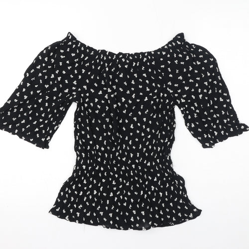 Marks and Spencer Womens Black Geometric Viscose Basic T-Shirt Size 8 Off the Shoulder
