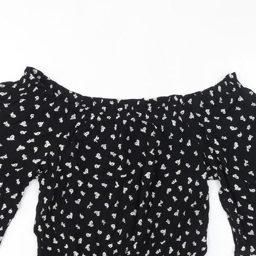 Marks and Spencer Womens Black Geometric Viscose Basic T-Shirt Size 8 Off the Shoulder