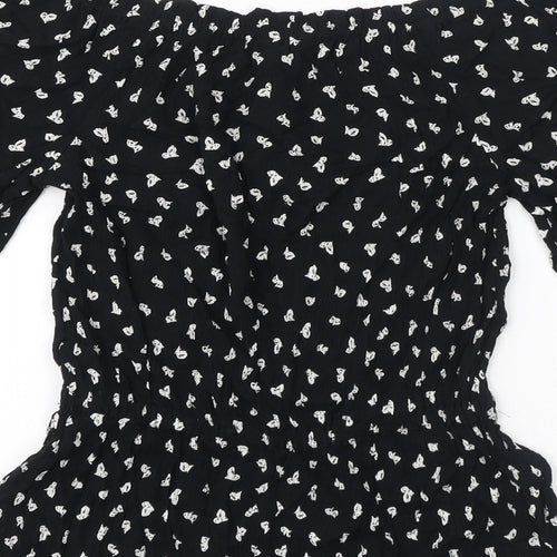 Marks and Spencer Womens Black Geometric Viscose Basic T-Shirt Size 8 Off the Shoulder