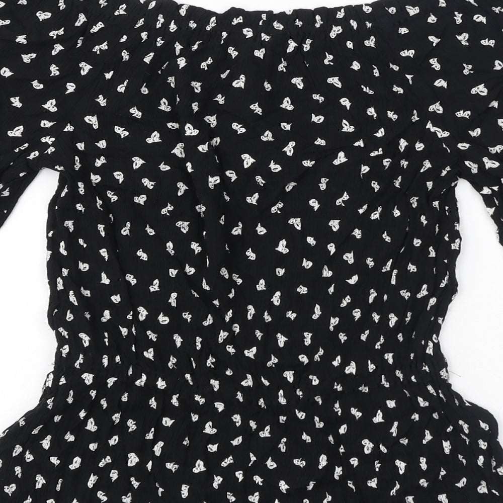Marks and Spencer Womens Black Geometric Viscose Basic T-Shirt Size 8 Off the Shoulder