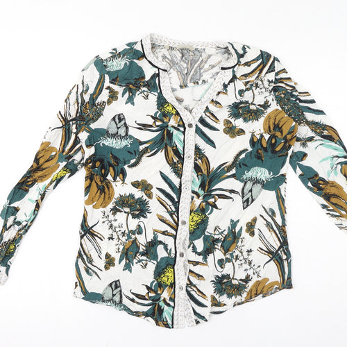 Philosophy Blues Original Womens Green Floral Viscose Basic Button-Up Size 6 V-Neck