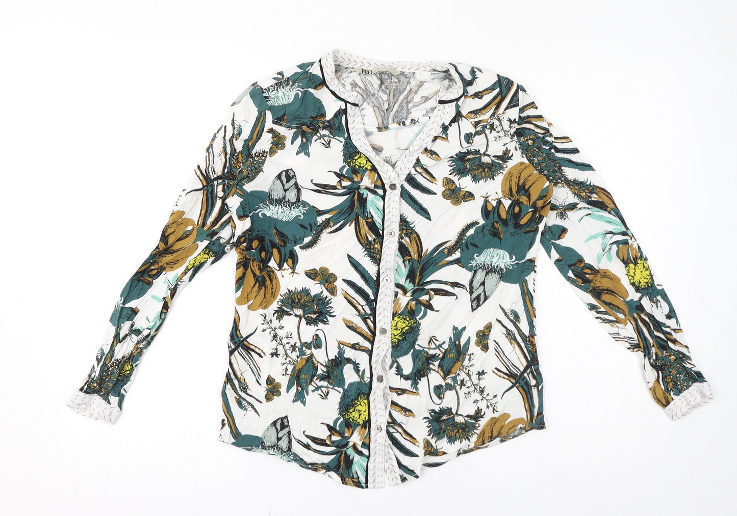 Philosophy Blues Original Womens Green Floral Viscose Basic Button-Up Size 6 V-Neck