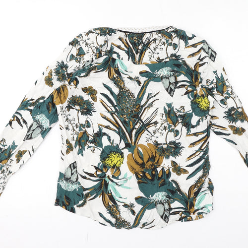 Philosophy Blues Original Womens Green Floral Viscose Basic Button-Up Size 6 V-Neck