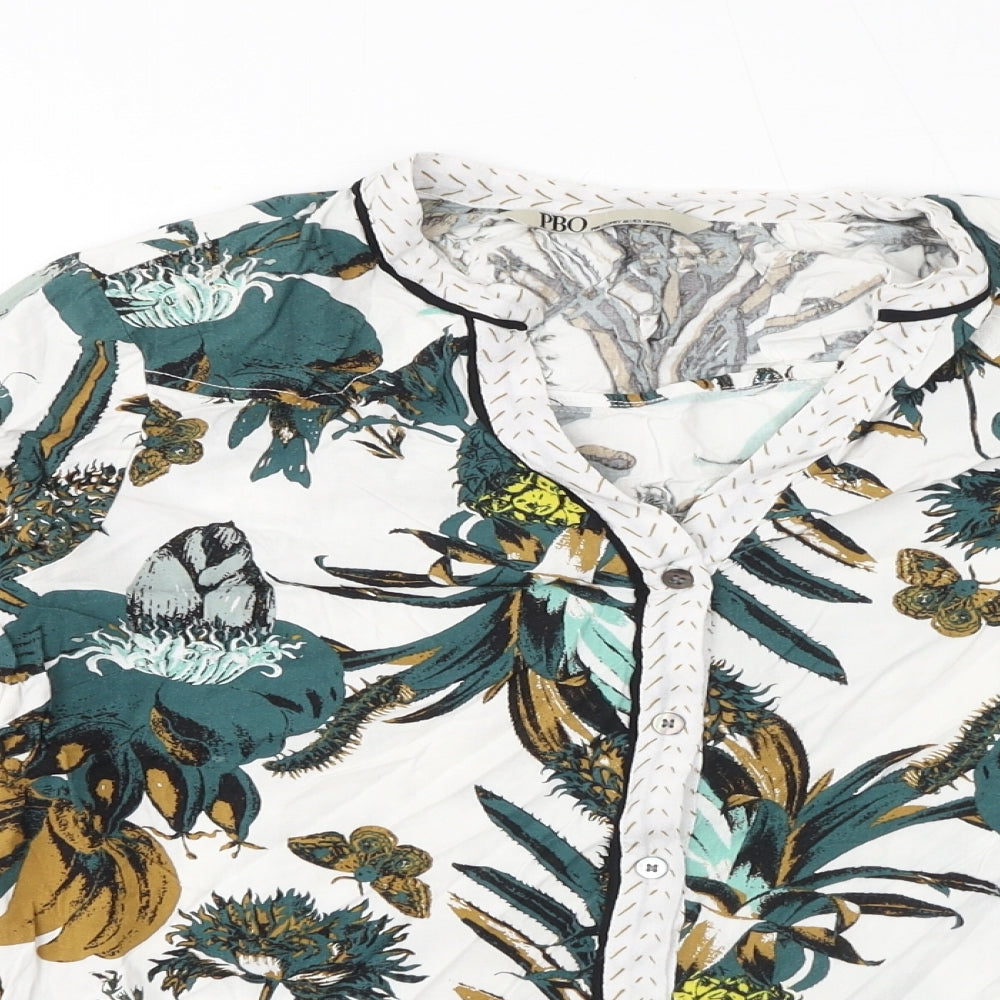 Philosophy Blues Original Womens Green Floral Viscose Basic Button-Up Size 6 V-Neck