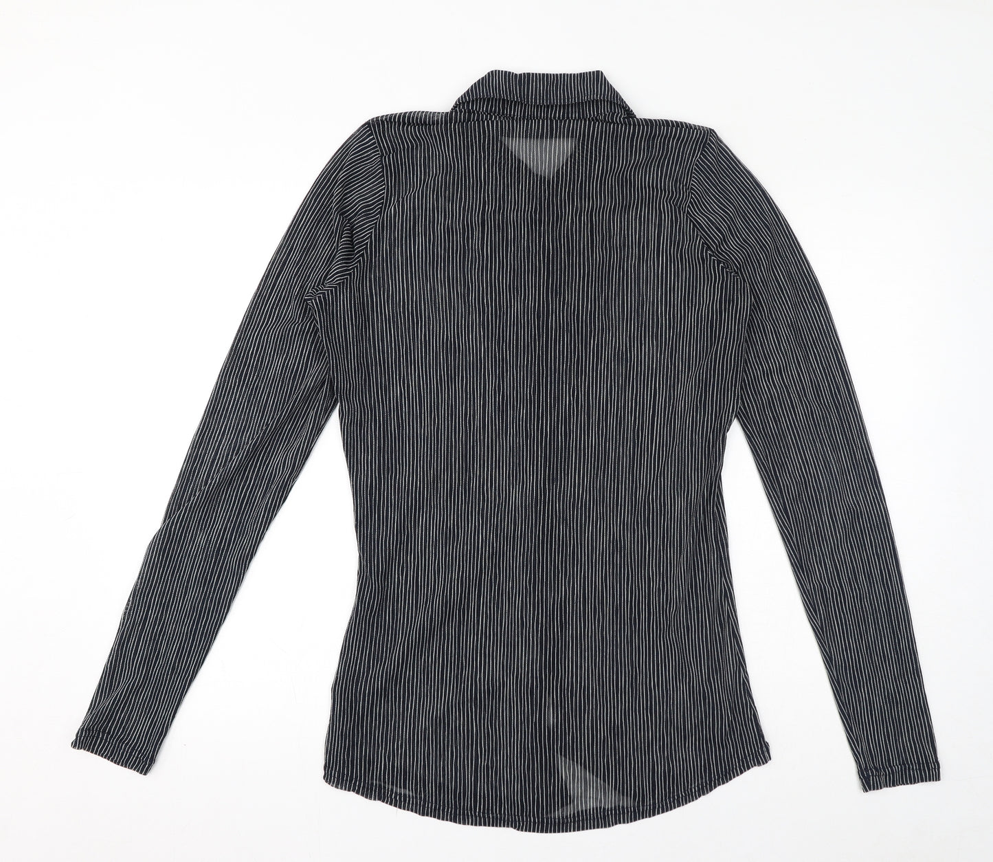 Sandwich Womens Blue Striped Polyester Basic Blouse Size L Collared - Ruffle Detail