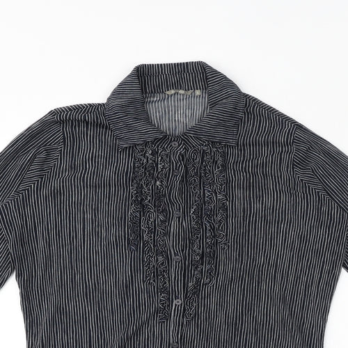 Sandwich Womens Blue Striped Polyester Basic Blouse Size L Collared - Ruffle Detail