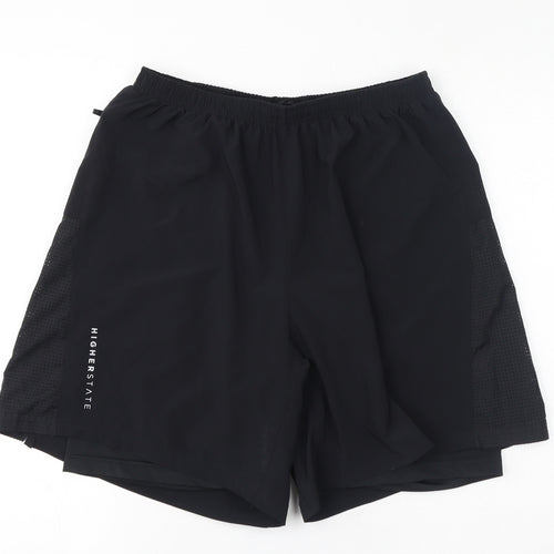 HIGHERSTATE Mens Black Polyester Sweat Shorts Size M L7 in Regular - Two Layer Training