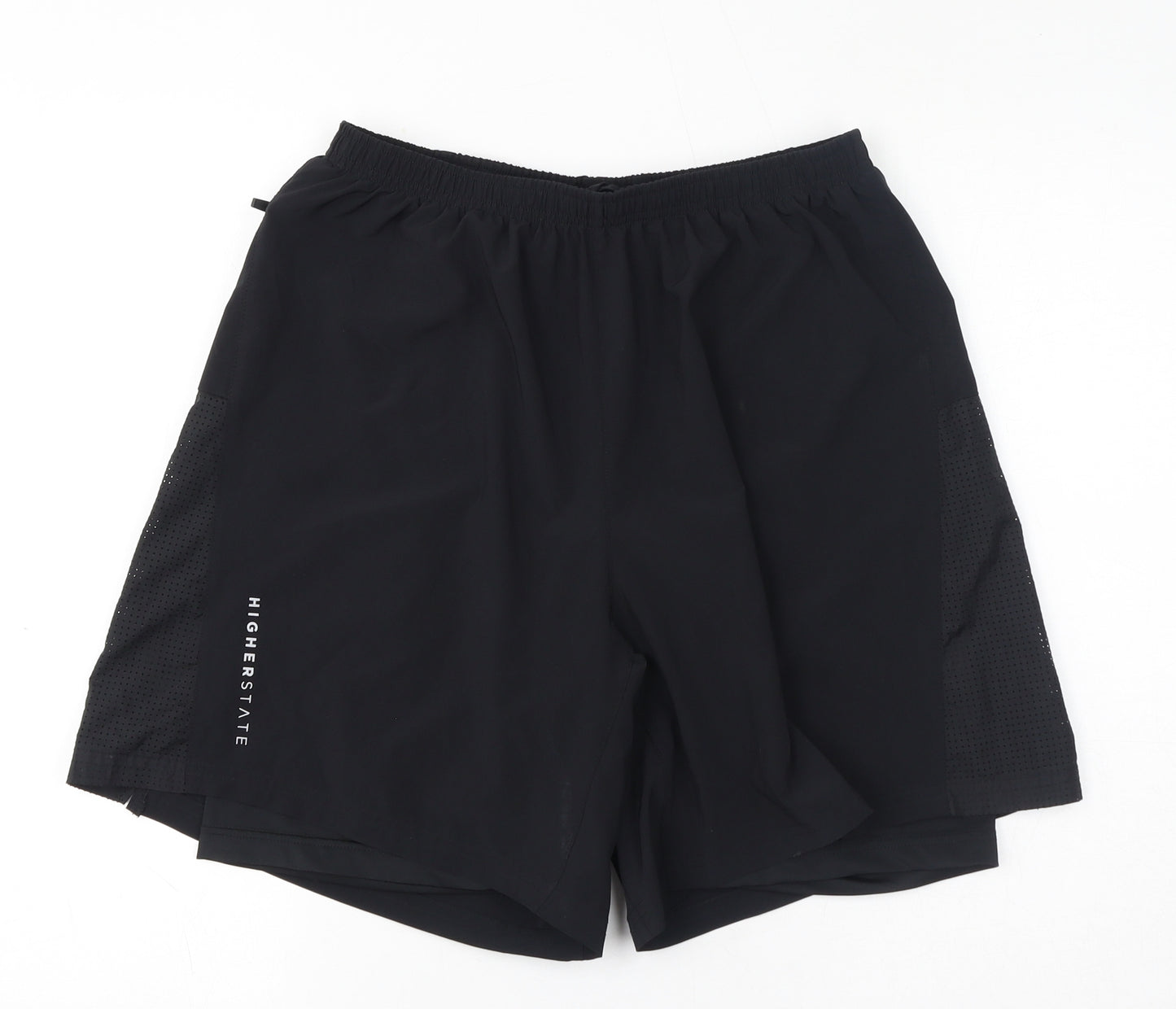 HIGHERSTATE Mens Black Polyester Sweat Shorts Size M L7 in Regular - Two Layer Training
